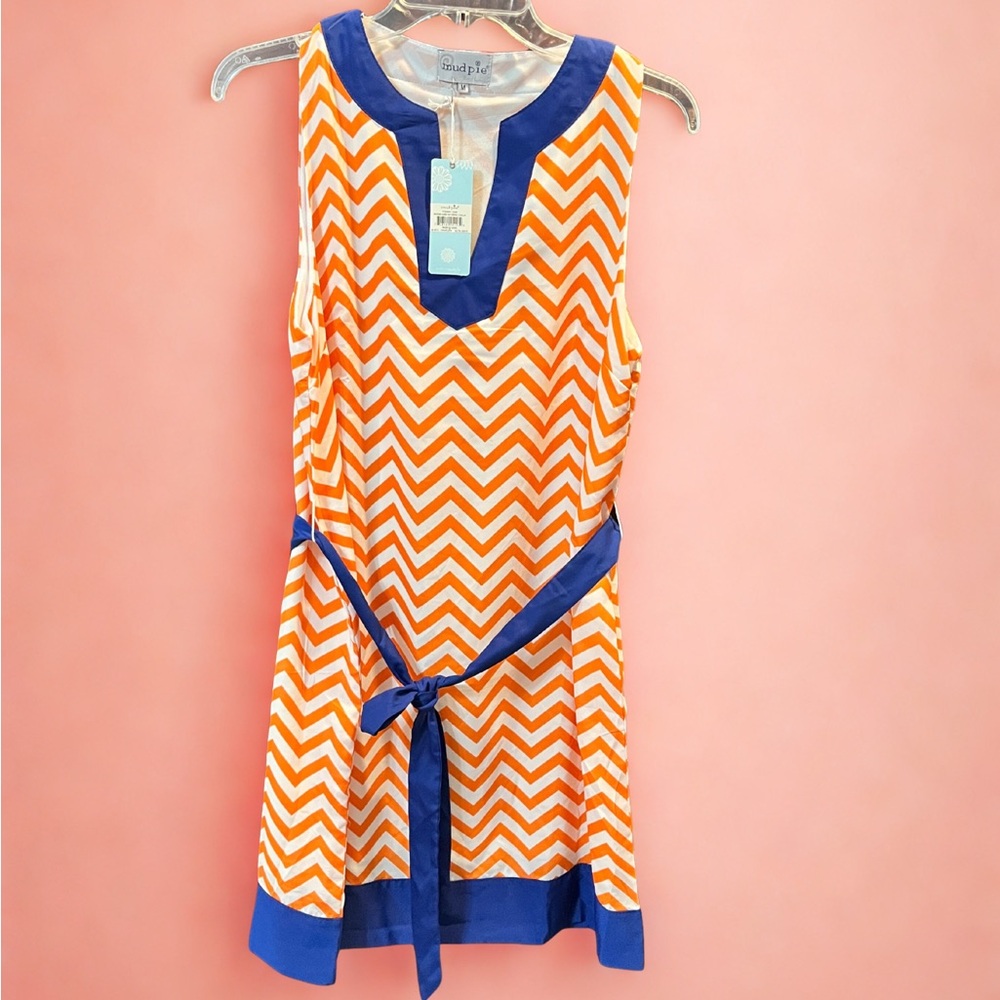 Mud Pie Vibrant Orange and Blue Chevron Dress